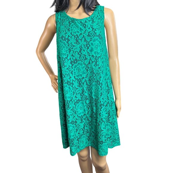 (5 for $25) NY Invasion Sleeveless Lace Mini Swing Dress in Emerald Green - Picture 1 of 5